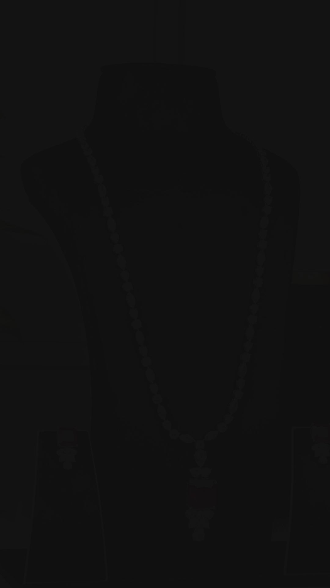 Elegant Ruby-Red Cushion-Cut Long Pendant Set