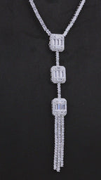 Modern Baguette-Cut Crystal Tassel Statement Set