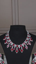 Luxury Ruby Red Teardrop Necklace Set with Matching Earrings