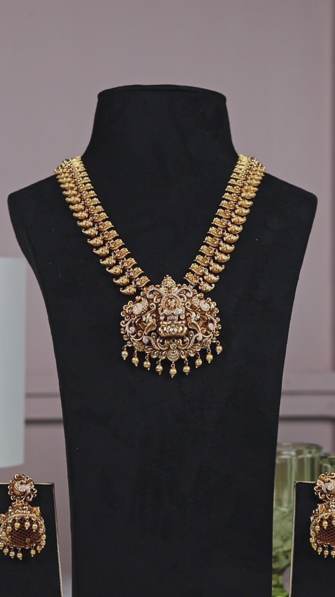 Antique Gold Temple Jewelry Set with Goddess Lakshmi Motif