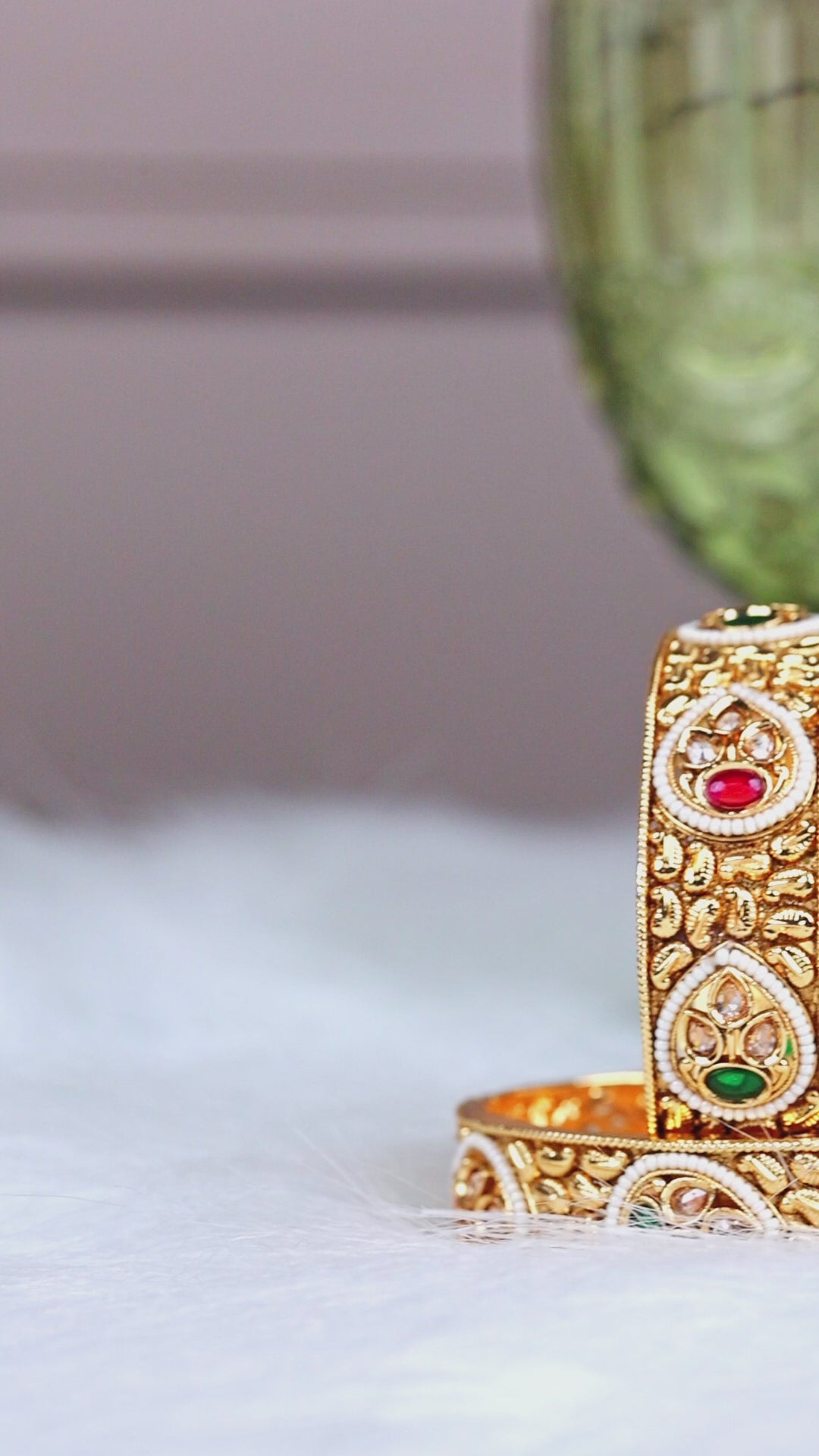 Traditional Antique Gold-Plated Kada Bangles with Ruby & Emerald Accents